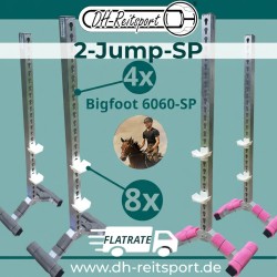 Aluminum jump standards with a striking anthracite gray and pink foam padding combination on the base.