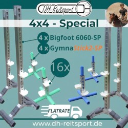 4x4-Special hindernisset – 4 GymnaStick2 cavaletti-staanders en 4 Bigfoot 6060 springstaanders van aluminium met gevoerde voeten