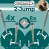 2-Jump Produktbündel Übersicht: Vier Bigfoot 6060 Aluminium-Hindernisständer und acht weiße Auflagen.