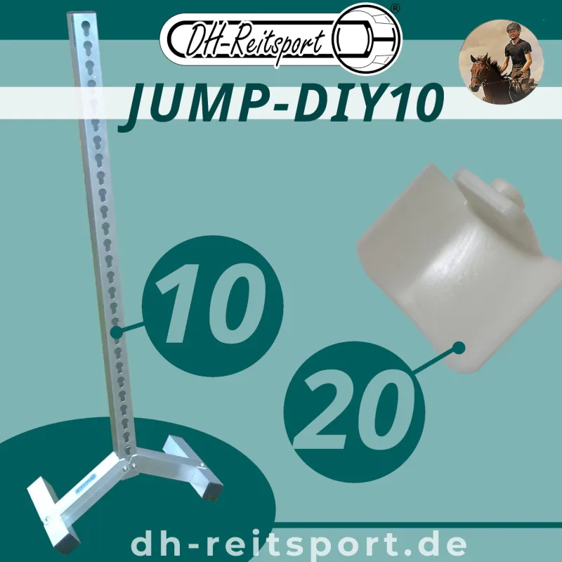 JUMP-DIY10 sætoversigt med én monteret Bigfoot 6060 springstøtte (10x i sættet) og én bomholder (20x i sættet).