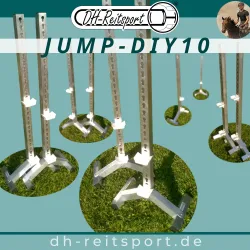 12 aufgebaute Bigfoot 6060 Aluminium-Hindernisständer mit jeweils zwei Auflagen aus dem Jump-DIY12 Set.