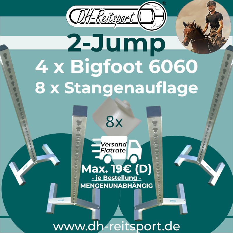 2-Jump bundel met flatrate verzending: 4x Bigfoot 6060 staanders en 8x hindernislepels.