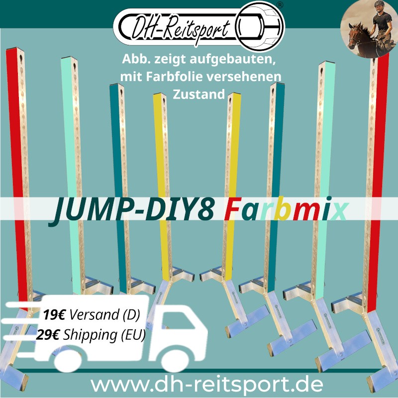 Bigfoot 6060 hinderstöd byggsats Jump-DIY8 färgmix – Set med 8 färgfolierade hoppstöd i aluminium