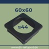 Black square plastic plug 60x60mm with hole for PE foam padding.
