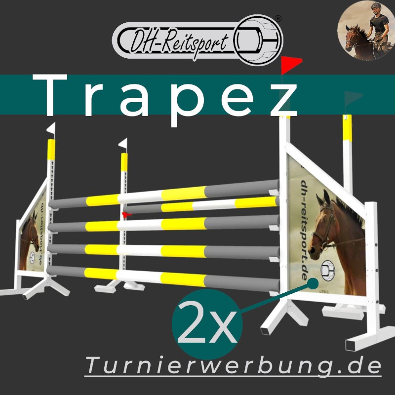 AVing reclamebordenset "Trapezium" gemonteerd in de AVing Plus70S vleugelstaander